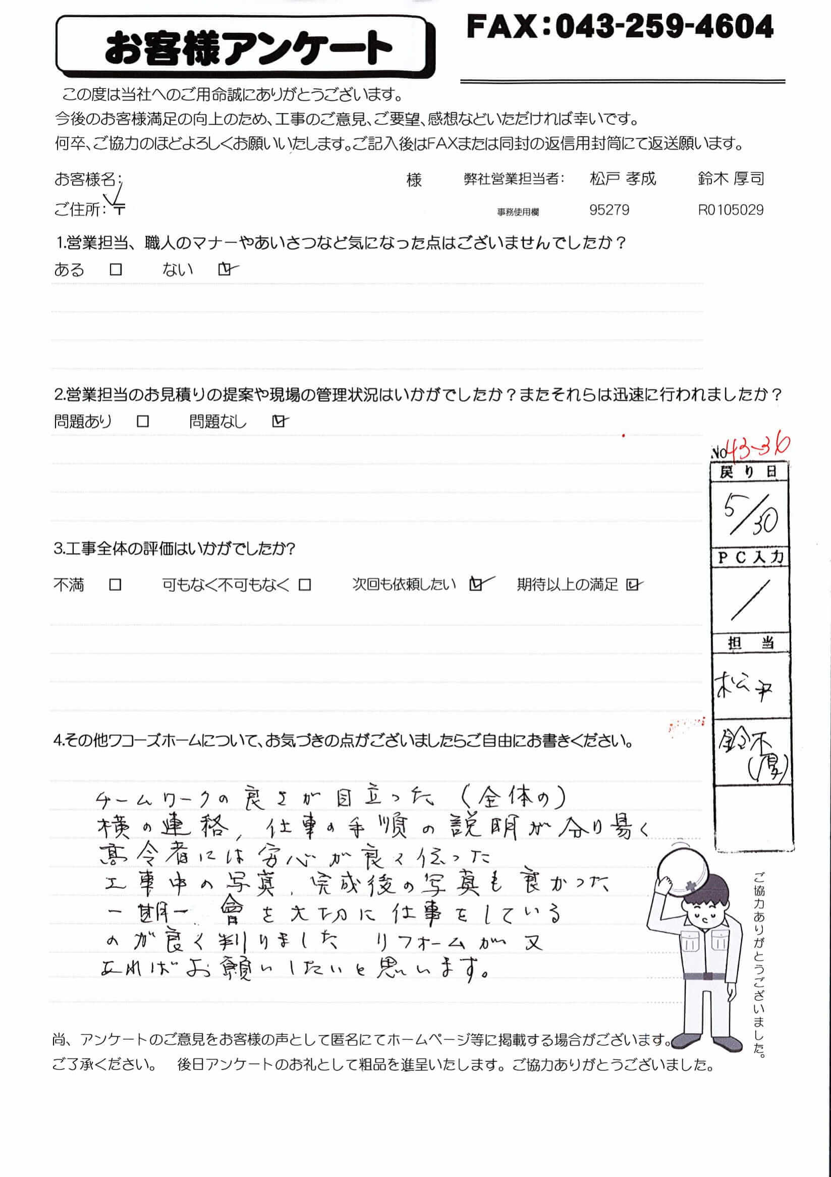 千葉県四街道市O様からの評判